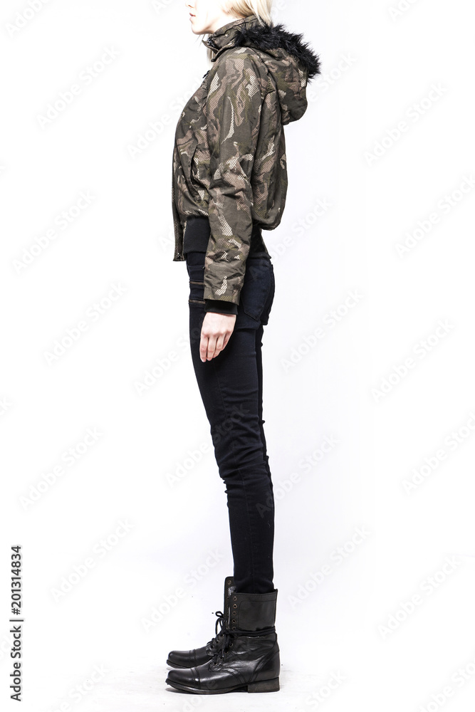 woman stand up wearing clothes isolated white. woman stand up wearing clothes isolated white.