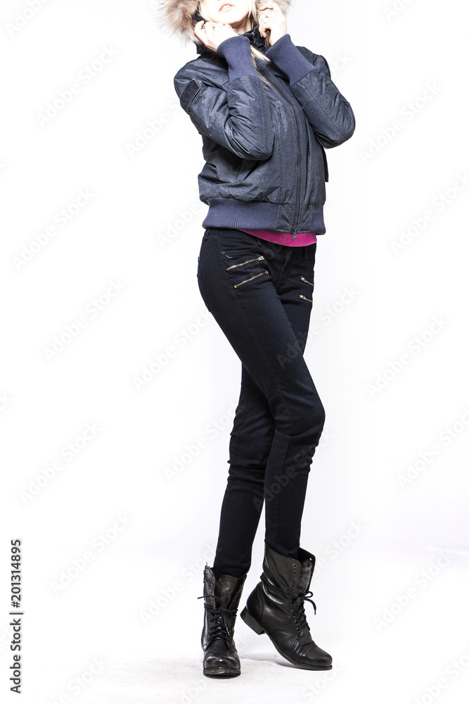 woman stand up wearing clothes isolated white. woman stand up wearing clothes isolated white.