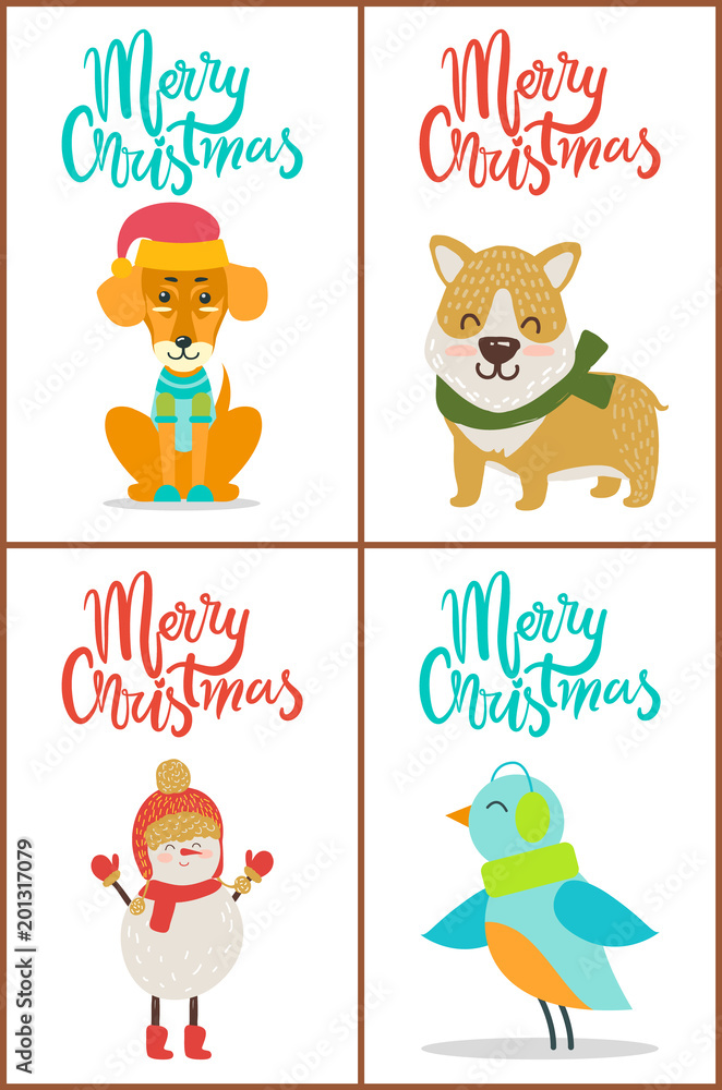 Merry Christmas Collection Dog Snowman Bird Puppy Merry Christmas Collection Dog Snowman Bird Puppy