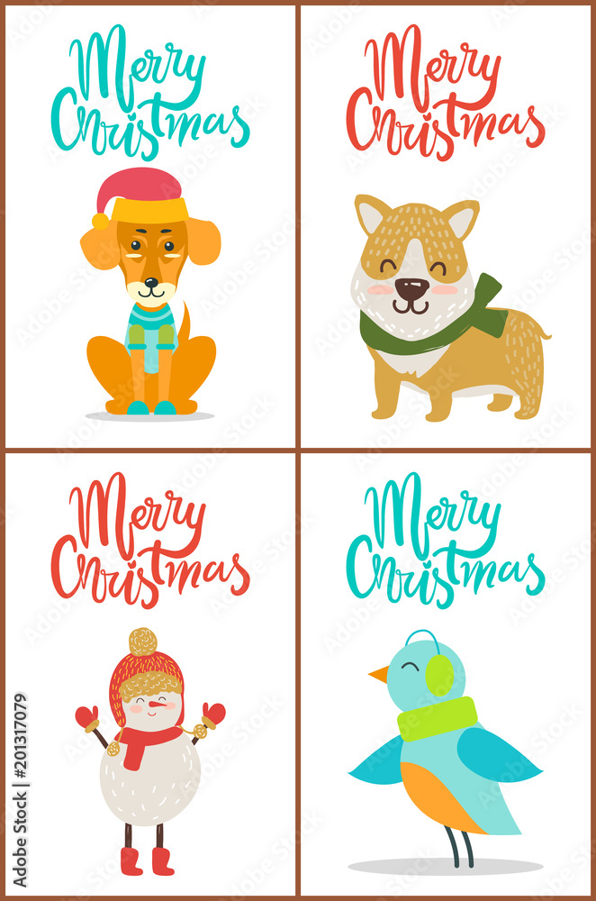 Merry Christmas Collection Dog Snowman Bird Puppy