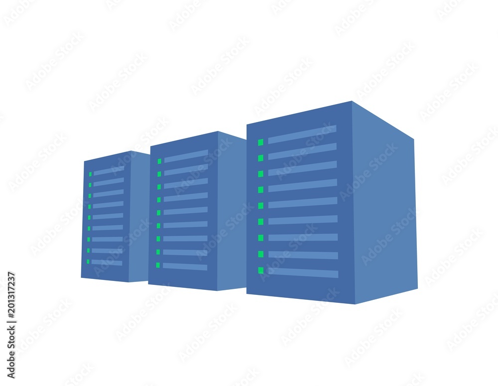 Server rack with three blue servers. Server farm, data center. Concept vector illustration. Isolated on white background. GDPR, RGPD, DSGVO concept illustration. General Data Protection Regulation. Server rack with three blue servers. Server farm, data center. Concept vector illustration. Isolated on white background. GDPR, RGPD, DSGVO concept illustration. General Data Protection Regulation.