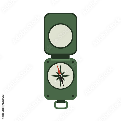 Green military compass. Traveler's army style compass with the lid. Vector flat icon illustration, isolated on white background.