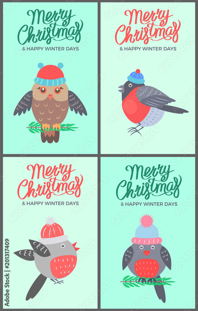 Merry Christmas Green Posters Vector Illustration