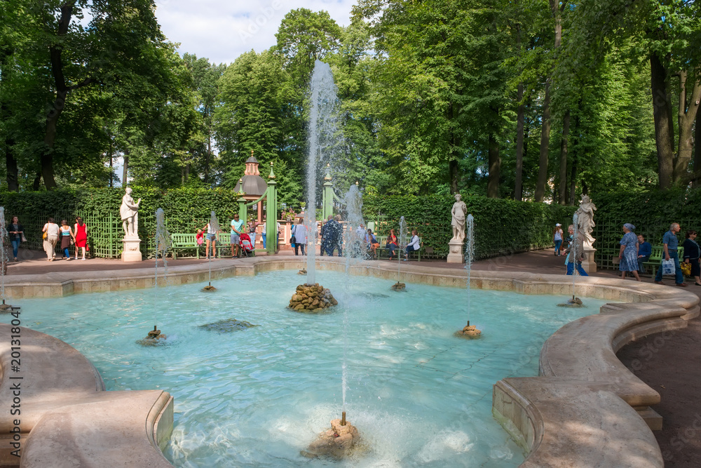 SAINT PETERSBURG, RUSSIA - AUGUST 18, 2017: Summer garden. This park is one of the oldest in Saint Petersburg, it was designed by Czar Peter in 1704.