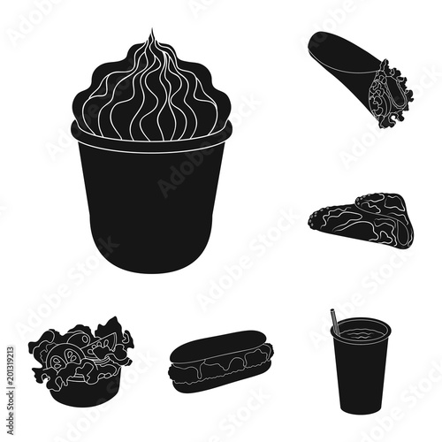 Fast food black icons in set collection for design.Food from semi-finished products vector symbol stock web illustration.