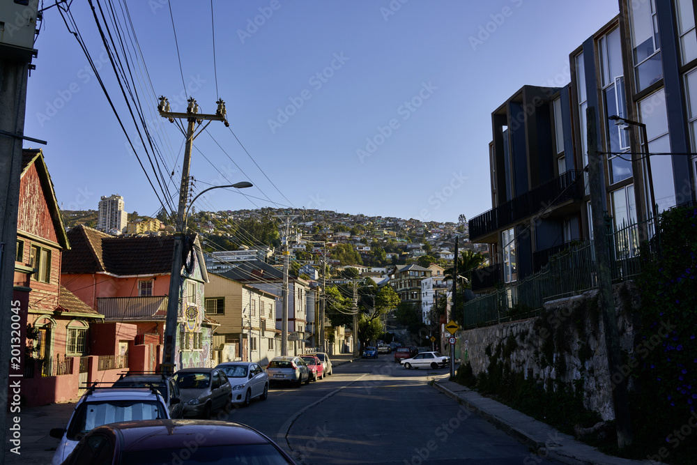 Street in Valparaiso With Buildings and Cars