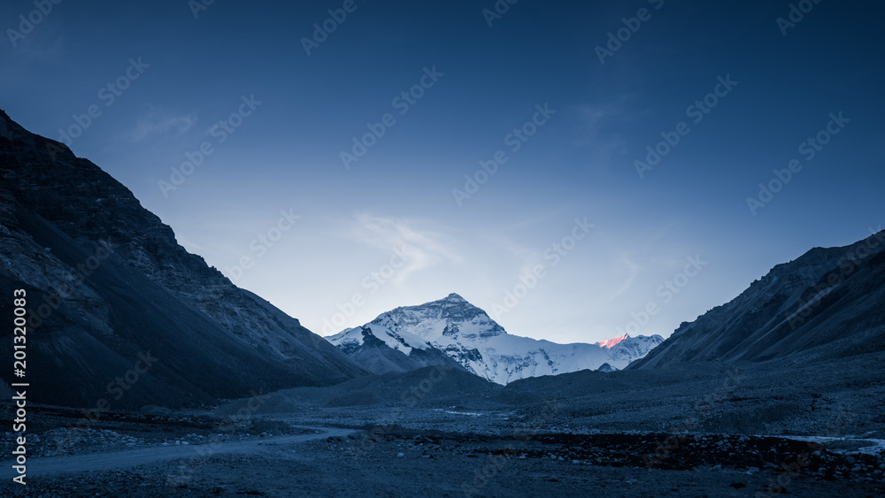 Everest at dawn during blue hour