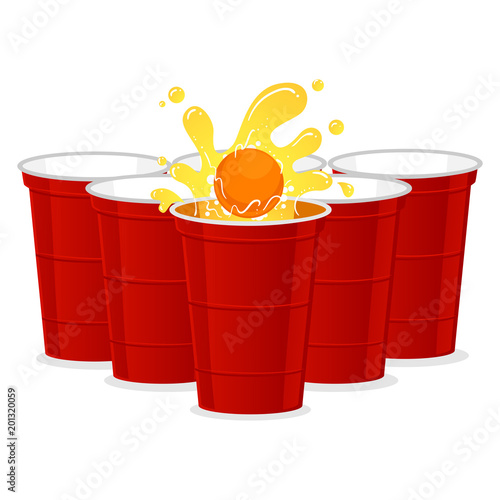 Illustration of Beer Pong set with Ball splash