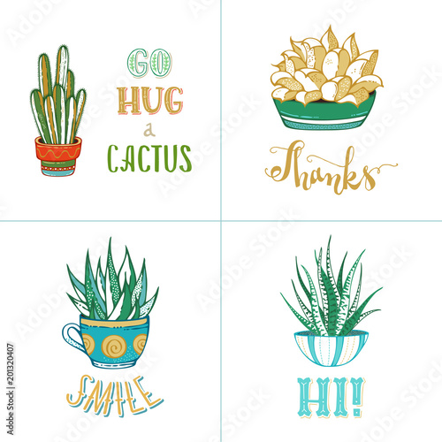 Hand-drawn cacti, succulents and lettering.