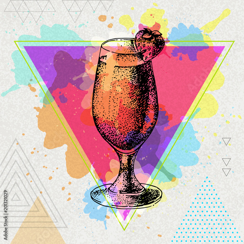Hipster cocktail daiquiri illustration on artistic polygon watercolor background