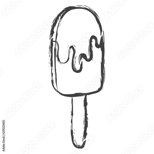 Ice cream in chocolate on a stick. Vector sketch. Pencil effect.