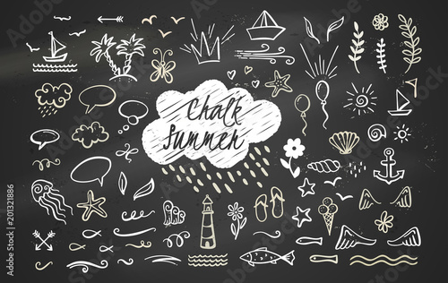 Photography Vector hand-drawn chalk clipart elements on sea / ocean / summer theme