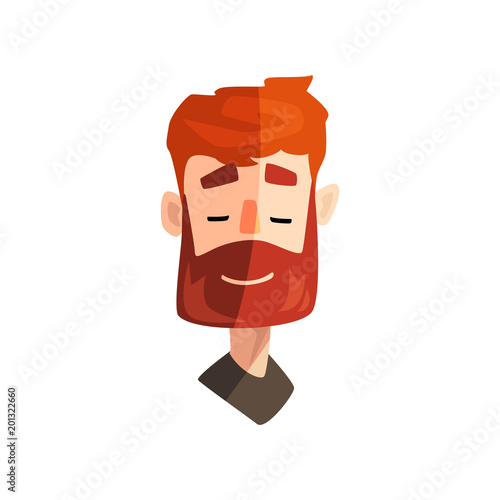 Friendly redhead bearded man, male emotional face, avatar with facial expression vector Illustration on a white background