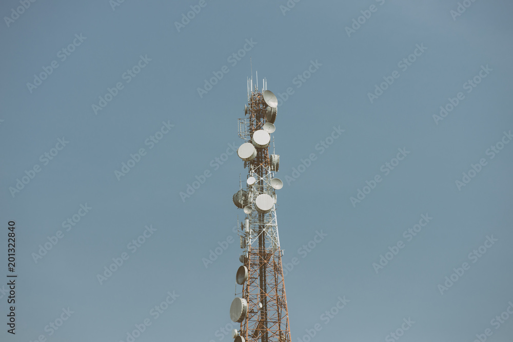 Telecommunication tower with antennas with blue sky Telecommunication tower with antennas with blue sky