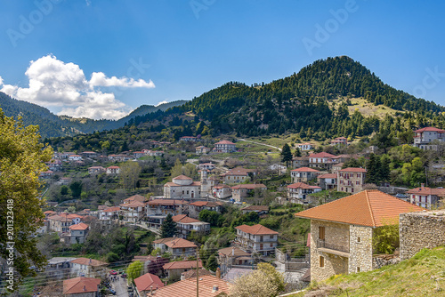 view of mountain village  Baltessiniko in Arcadia  Peloponnese  Greece