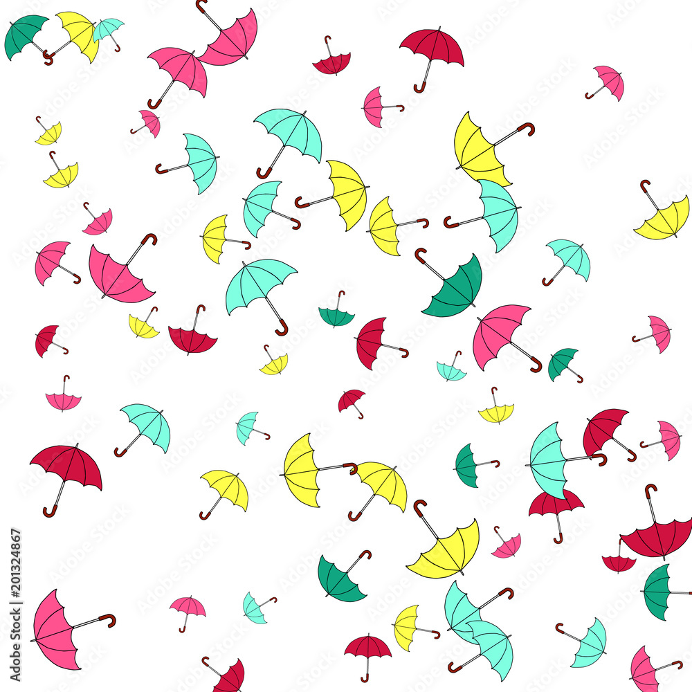 Fototapeta premium Pretty summer background with umbrellas. Umbrellas In Cartoon Free Style. Pattern Art Illustration Vector
