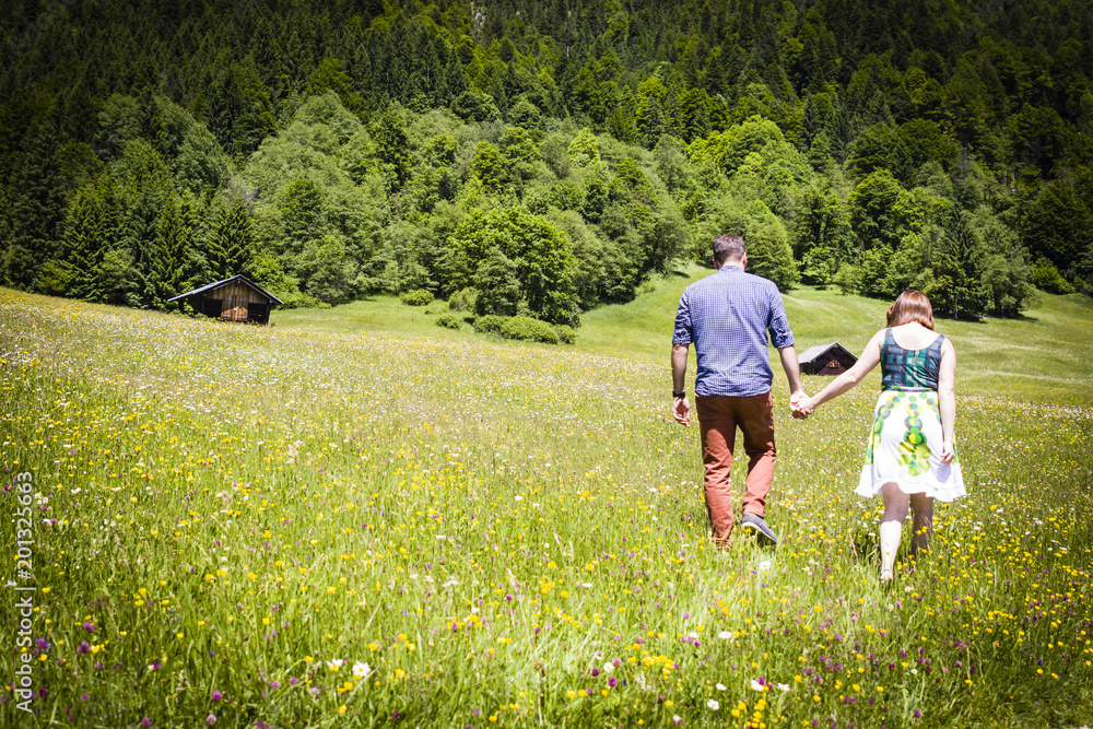 happy lovers on Holiday in the alps mountains