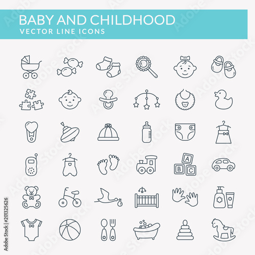 Baby outline icons. Vector set.