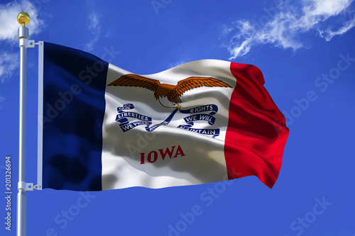 Silk waving flag of Iowa state. 3d illustration. photo