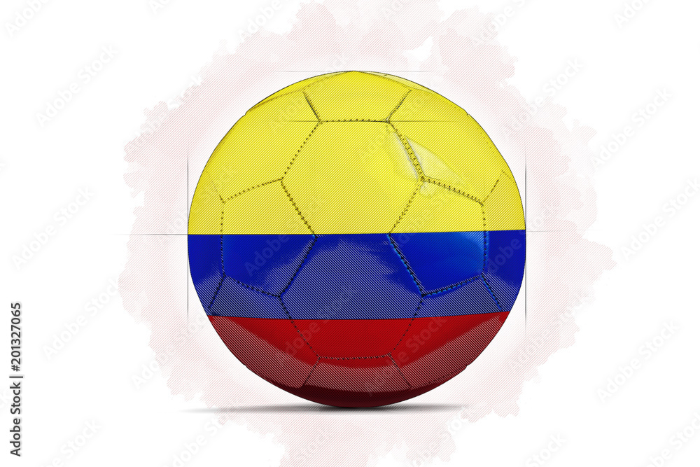 Digital Artwork sketch of a Soccer ball with team flag. Colombia, South America