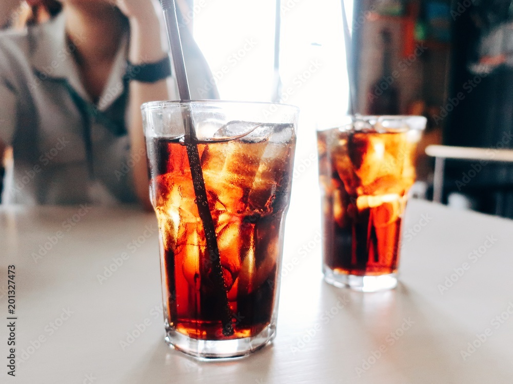 Soft drink mix a soda water on table in the restaurant, drink for fresh Soft drink mix a soda water on table in the restaurant, drink for fresh