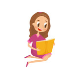 Young woman sitting on the floor and reading a book vector Illustration on a white background