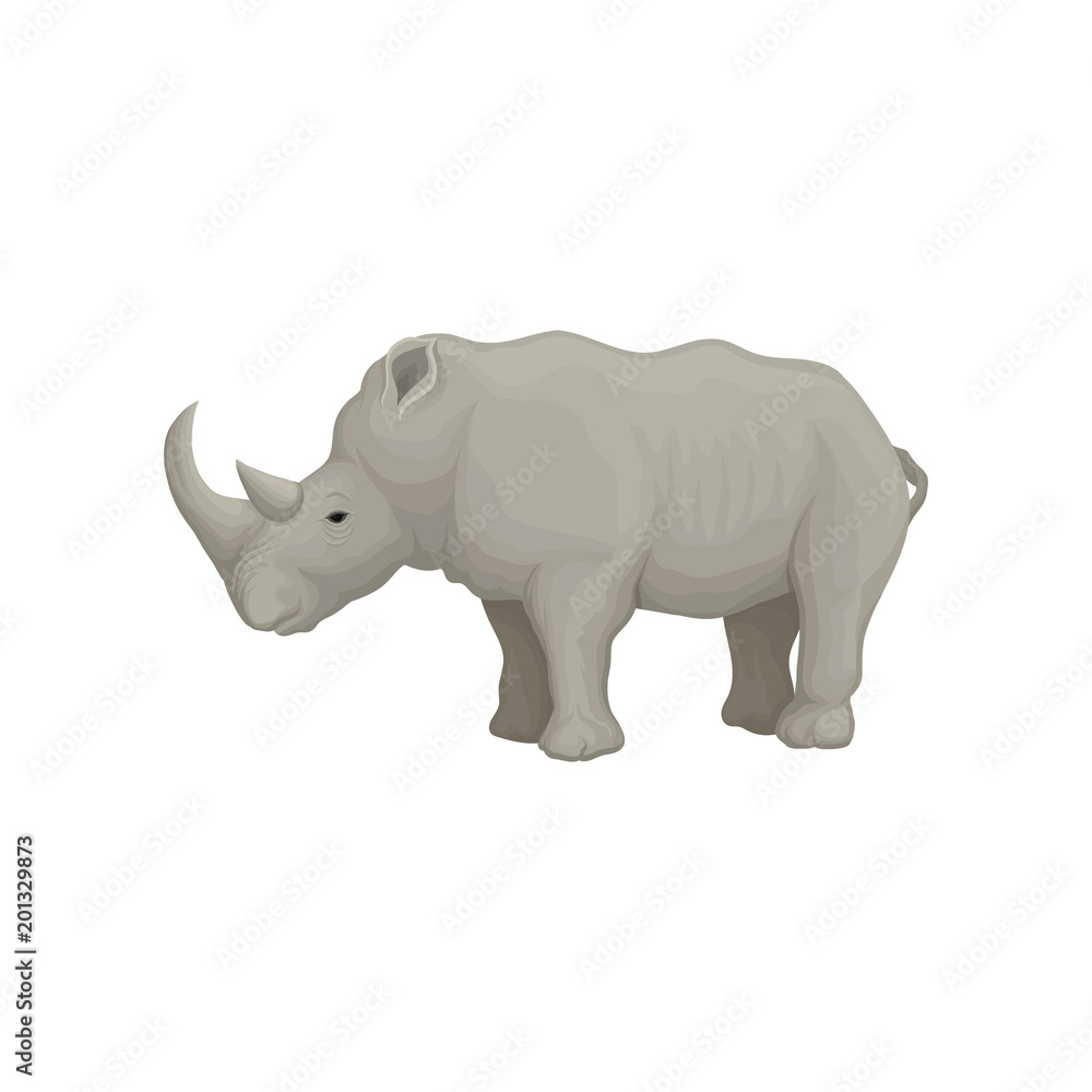 Fototapeta premium Rhinoceros wild animal, side view vector Illustration on a white background