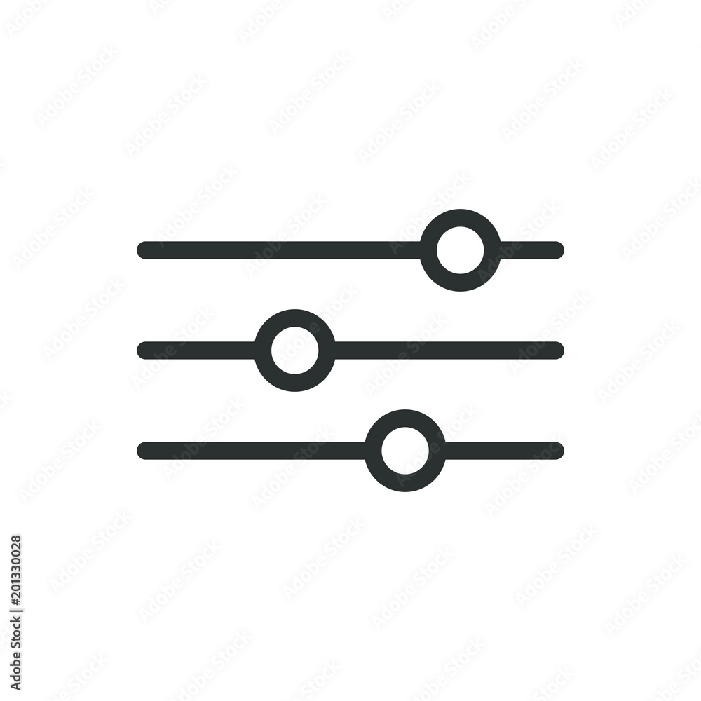 Black and white simple vector line art icon of horizontal adjustment knobs Black and white simple vector line art icon of horizontal adjustment knobs