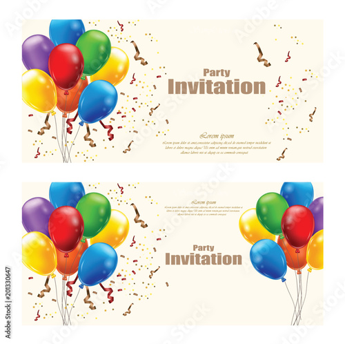 Balloons party invitation card Vector. celebrate events banner poster