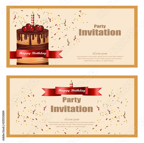 Invitation party card Vector. Birthday, wedding, event, celebrate decors
