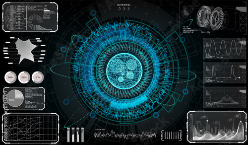 Futuristic Sci Fi Modern User Interface Set. Abstract HUD. Hologram elements of digital data chart, communication, hi tech future design background. Technology elements ui, scan in HUD style, gui
