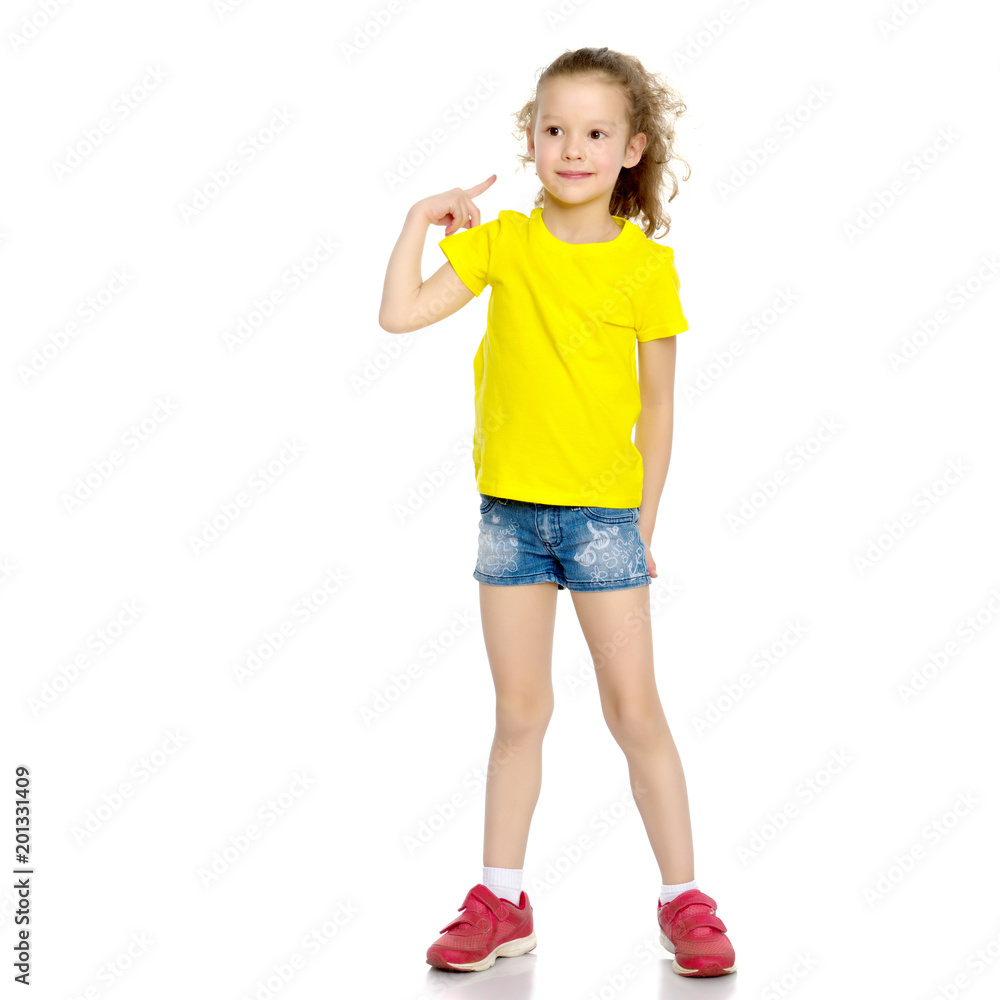 Little girl points with a finger Little girl points with a finger