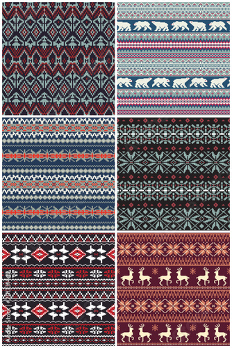Vector nordic jacquard knitted seamless pattern collection
