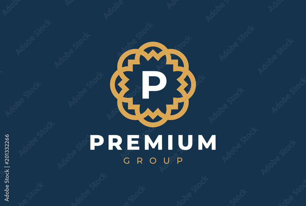 Fototapeta premium Premium universal monogram letter P initials logo. Abstract elegant flower logo icon vector design. Universal creative premium symbol. Luxury abc jewel logotype.