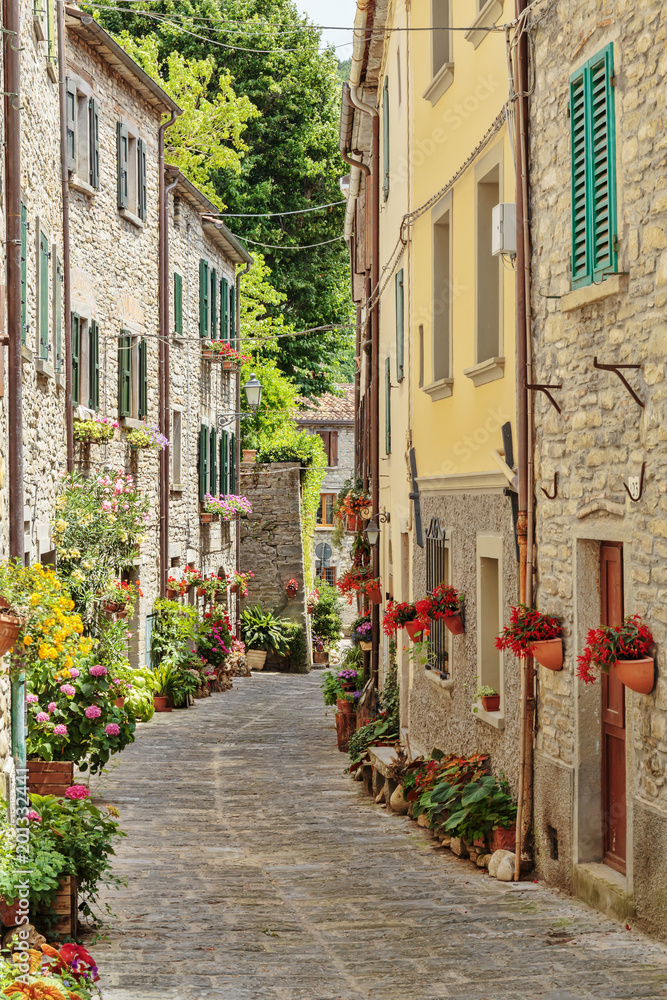 Fototapeta Wąska ulica w starym miasteczku w Włochy