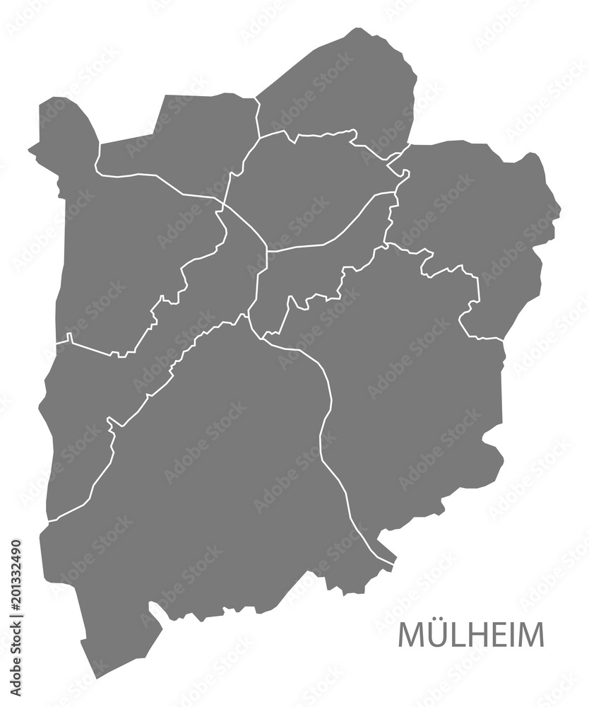 Mulheim city map with boroughs grey illustration silhouette shape