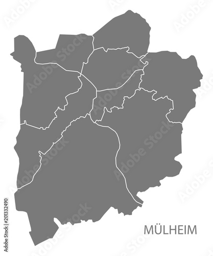 Mulheim city map with boroughs grey illustration silhouette shape