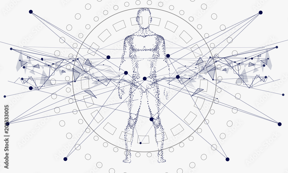 Innovations systems connecting people and robots devices. Future technologies in automatics cyborg systems and computers industry from awesome internet developments. Geometry style with linear pictogr