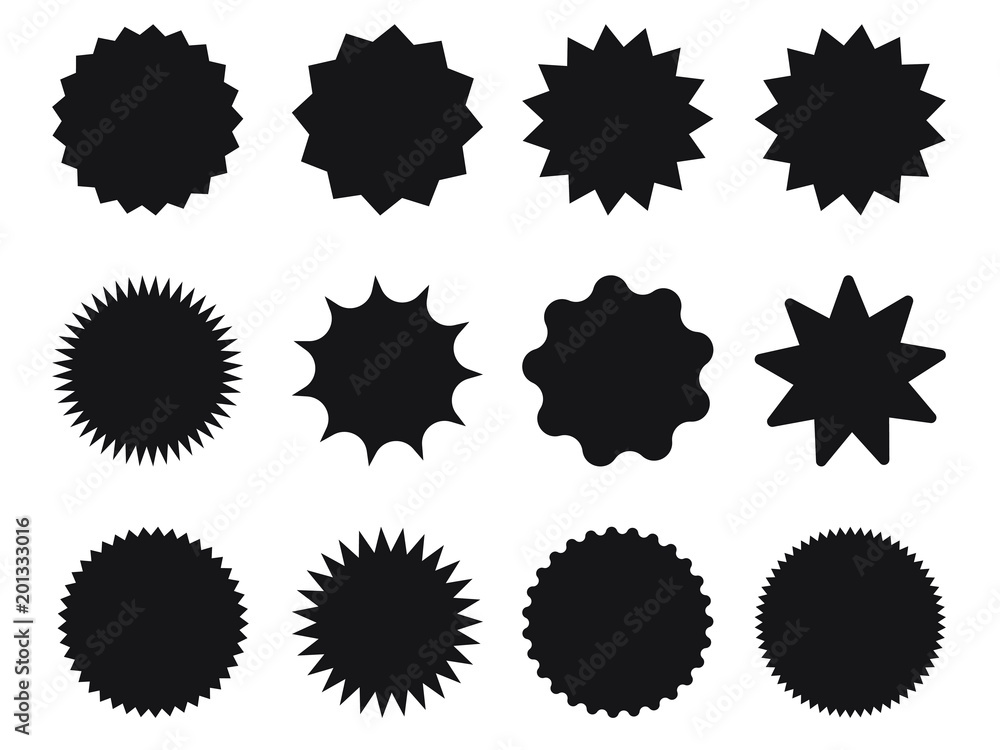 Fototapeta premium Set of starburst, sunburst badges. Special offer sale tag, discount offer price label, symbol for advertising campaign in retail, sale promo marketing, discount sticker, ads offer on shopping day.
