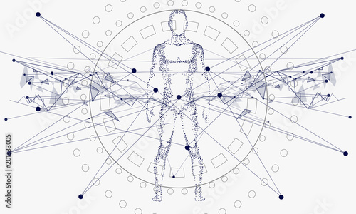 Obraz na płótnie Innovations systems connecting people and robots devices. Future technologies in automatics cyborg systems and computers industry from awesome internet developments. Geometry style with linear pictogr w salonie