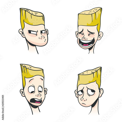 Set of emotions of a blonde boy