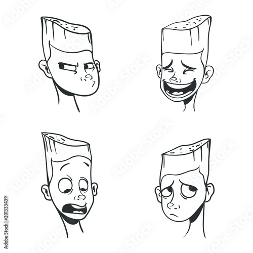 Contour pattern of black emotions of a boy with a high hairstyle