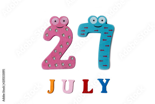 July 27. Image of July 27 on white background. photo