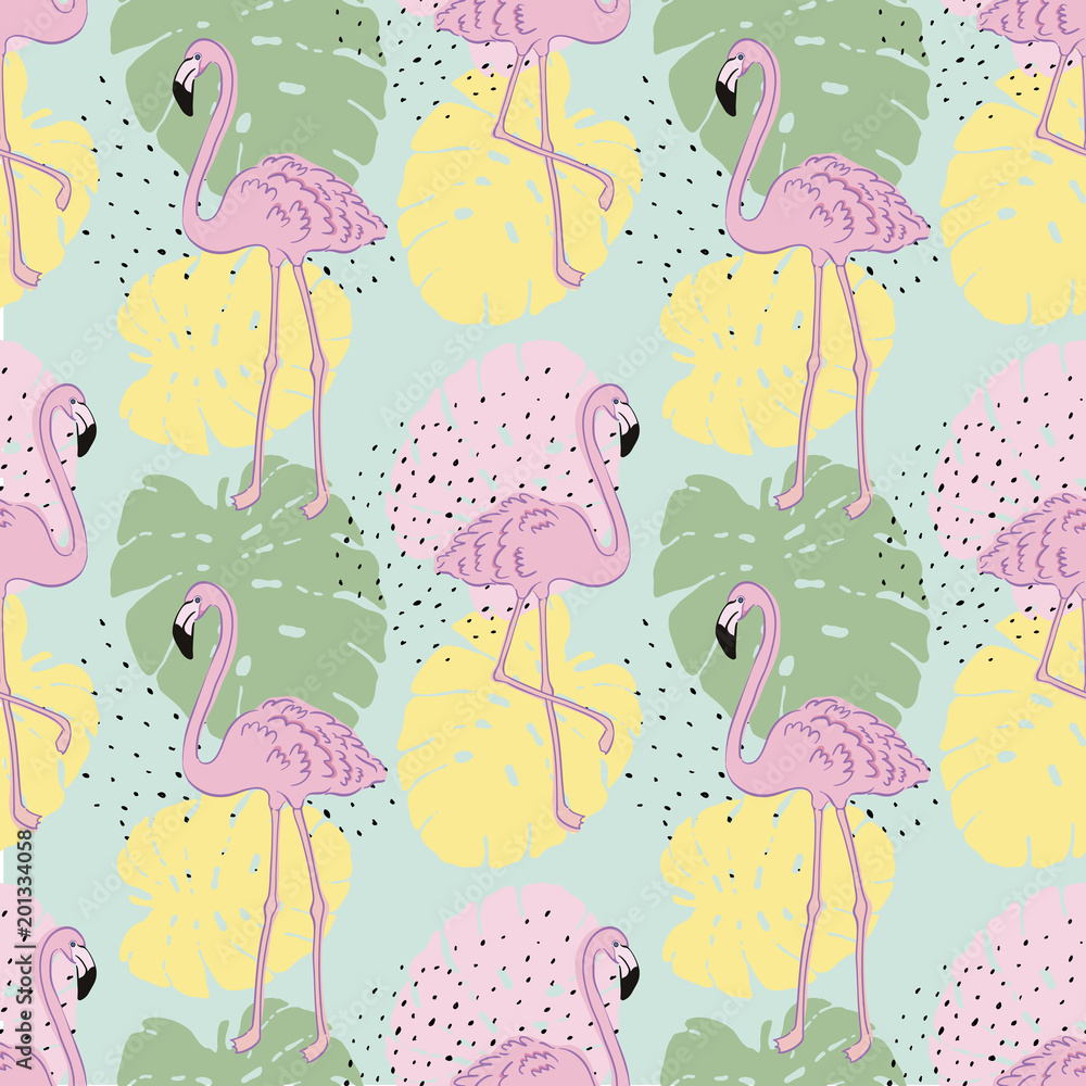 Vector tropical exotic seamless pattern with flamingo. Vector tropical exotic seamless pattern with flamingo.