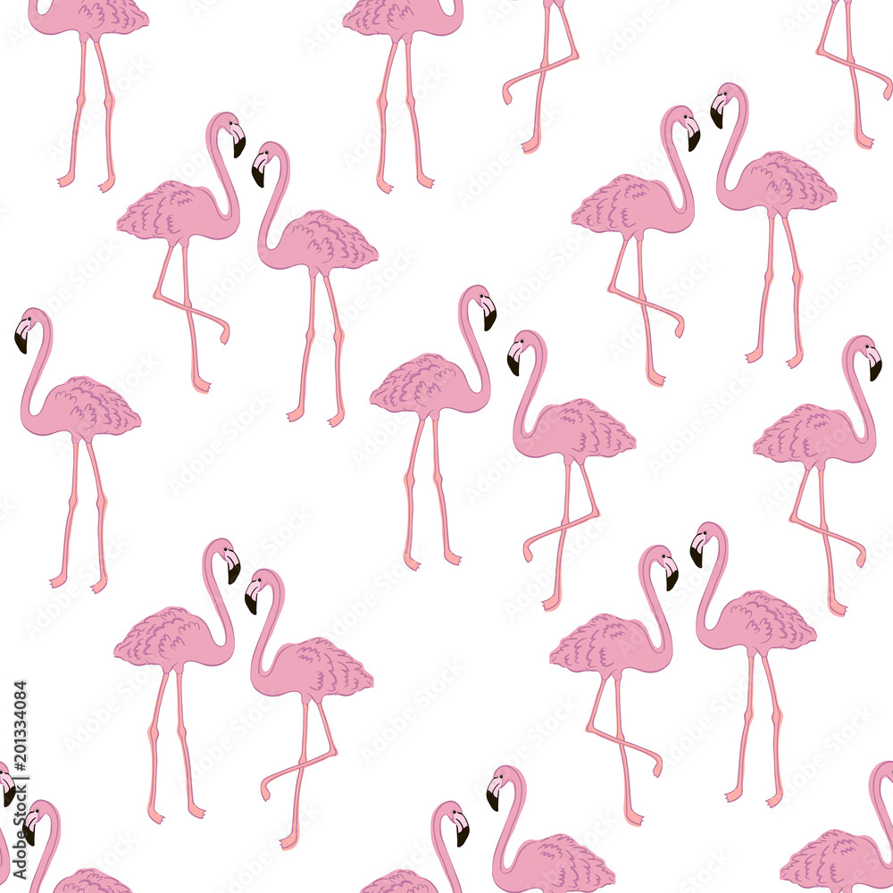 Obraz premium Vector tropical exotic seamless pattern with flamingo.