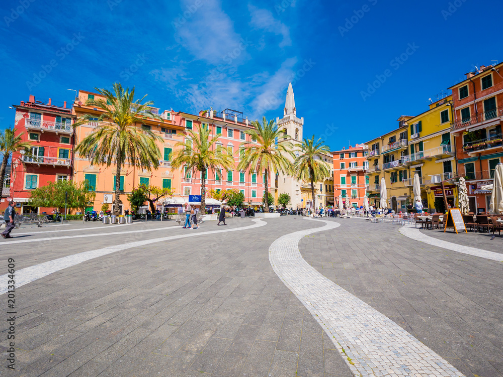 Square of the port of Lerici, Golfo dei Poeti, near the Cinque Terre, Liguria.