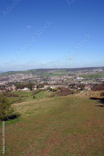 The view over the Stroud Valleys from Rodborough Common,  Gloucestershire, Cotswolds, UK photo