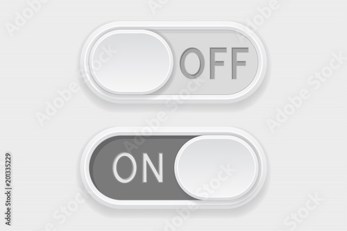 Toggle switch buttons. On and Off gray buttons