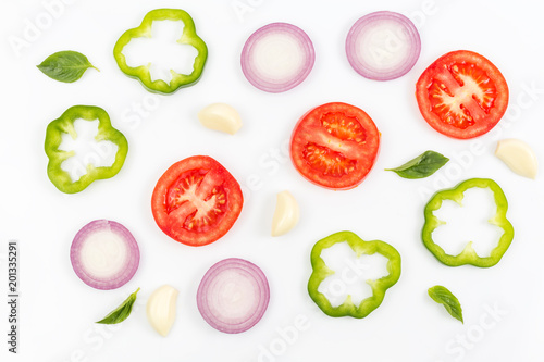 Top view of fruits and vegetables Isolated on a white background