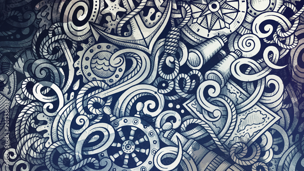 Obraz premium Doodles Nautical illustration. Kreatywne tło morskie